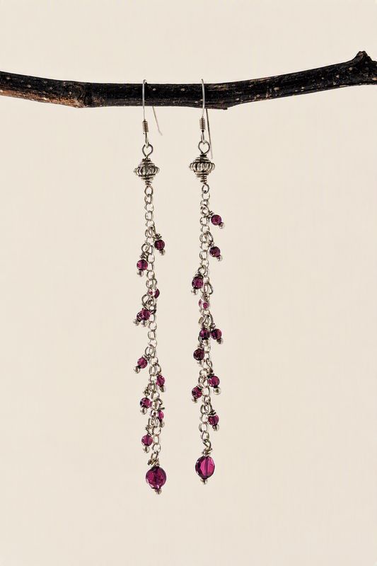 ​Long Garnet & Sterling Silver Earrings