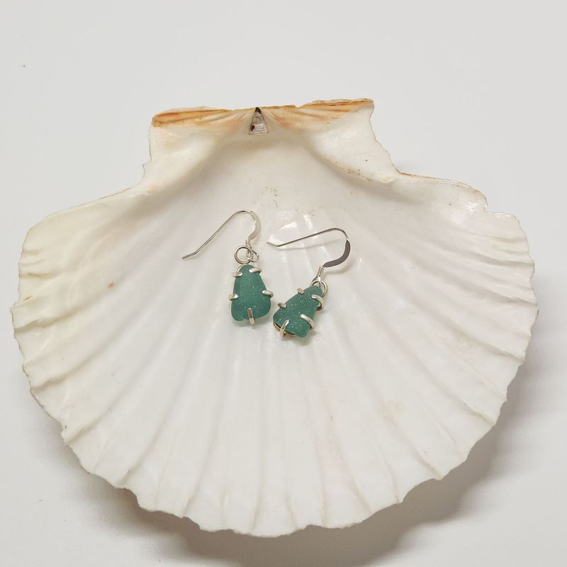Petite Teal Sea Glass Earrings