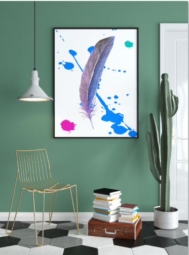 Colored Feather with Splattered Paint A1 Printable Wall Art