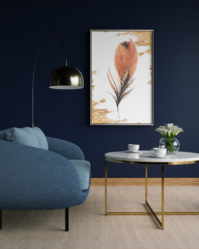 Peach and Black Feather A1 Printable Wall Art.
