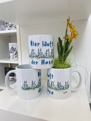 Tasse Ostern Tasse Ostern "Hier läuft der Hase" blau