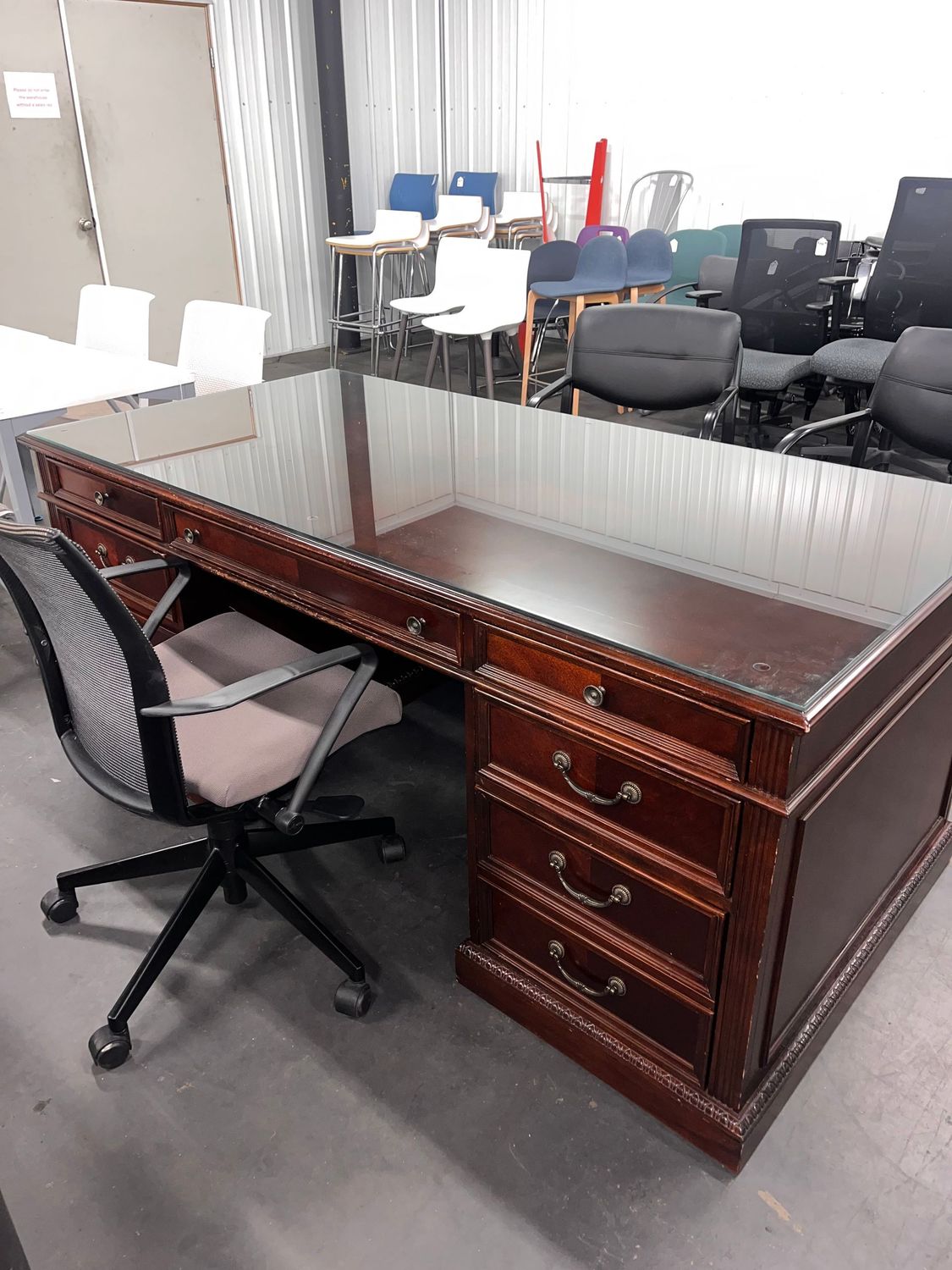 Traditional Wood Desk w/ Glass Top