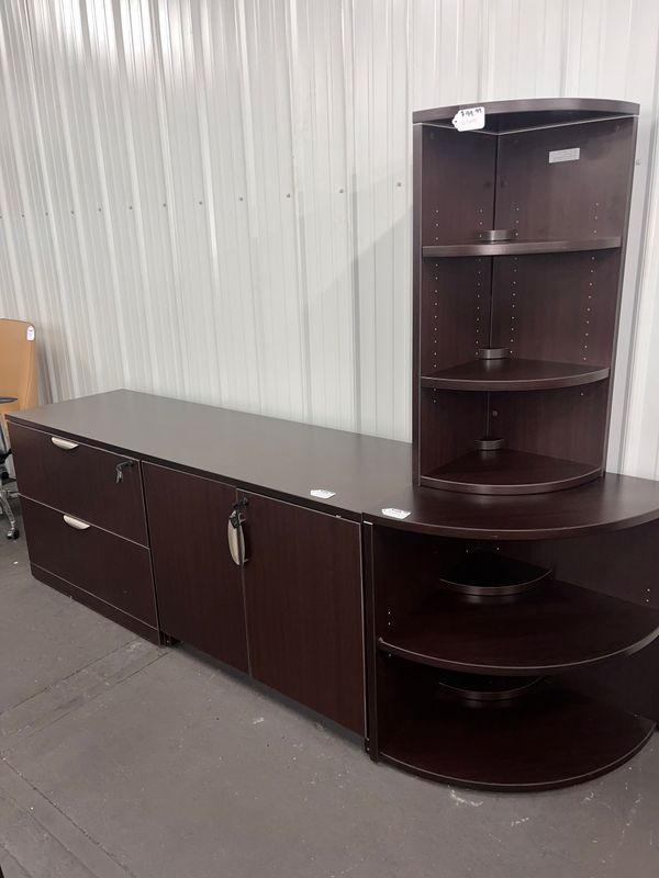 Espresso Double Storage Cabinet w/ Corner Bookshelves (Shelves are sold individually)