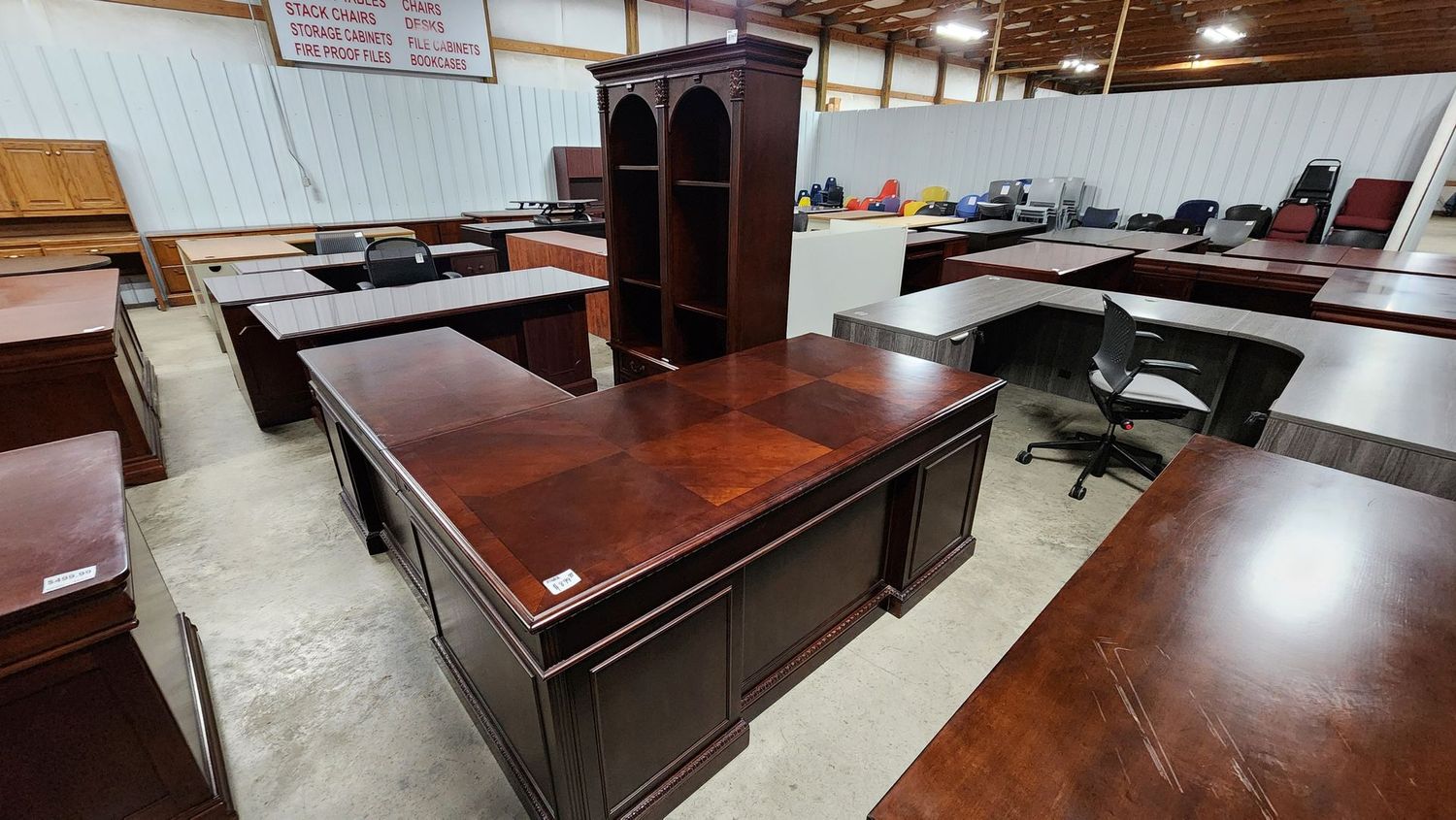 Used Traditional Executive L Desk with Matching Bookcase/Lateral