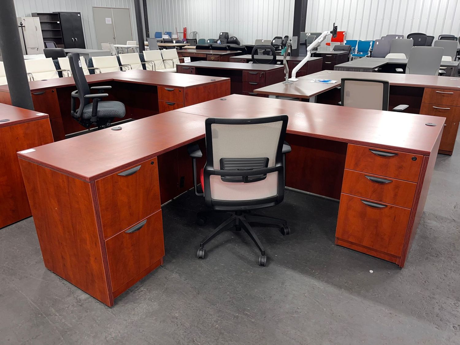 Large Double Ped Cherry L Desk