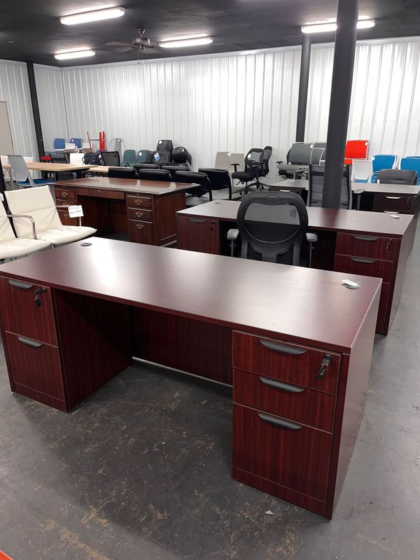 Mahogany Double Ped Straight Desks *2 Available