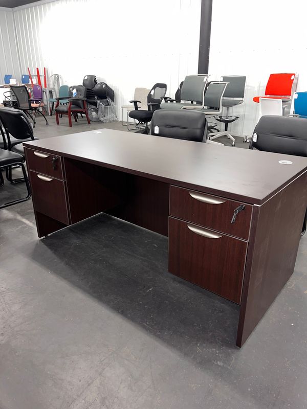 30X66 Espresso Double Ped Straight Desk