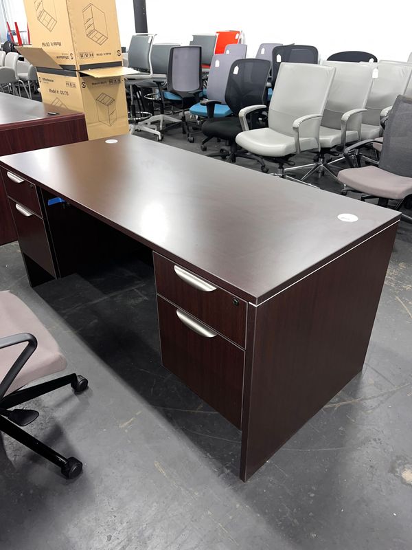30X66 Double Ped Espresso Desk *New/Overstock