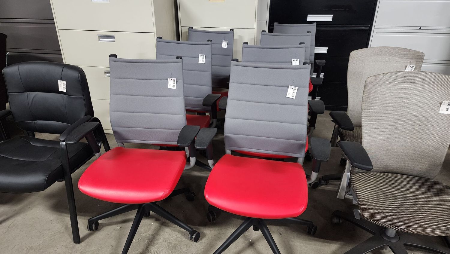 Gray Fabric Back w/ Red Vinyl Seat Task Chair