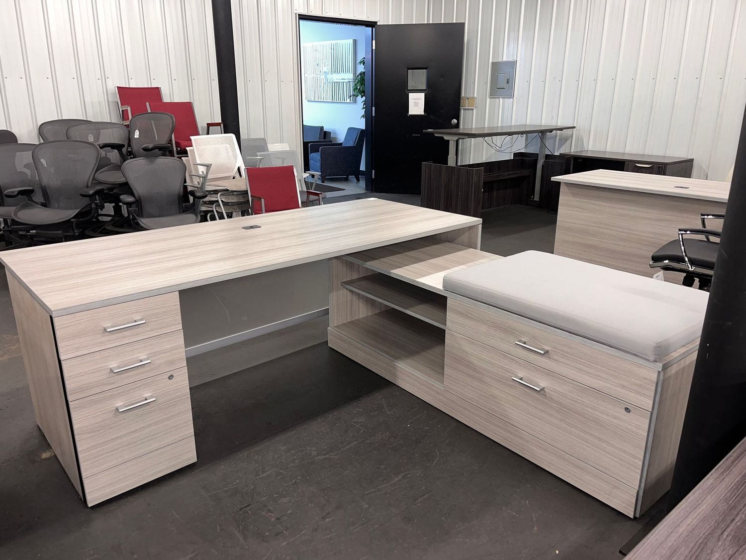 84" Desk w/ Acrylic Modesty & Lower Storage Credenza