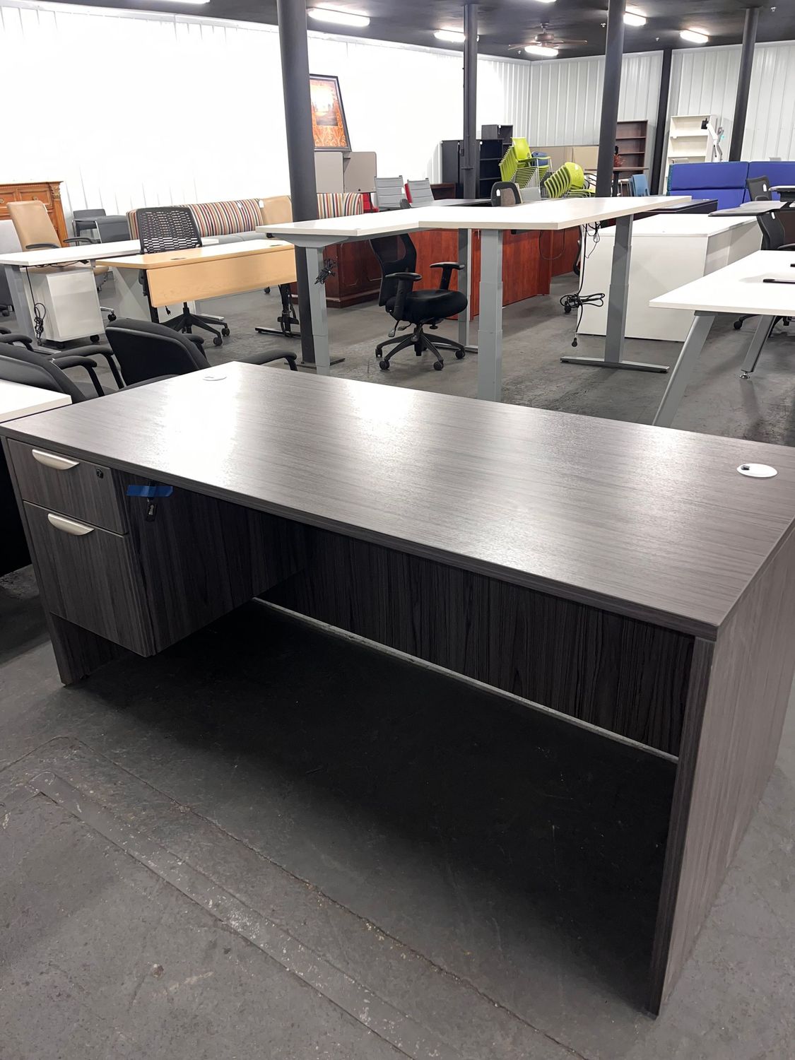 30X66 Coastal Gray Desk w/ Short Drawers *New, Overstock