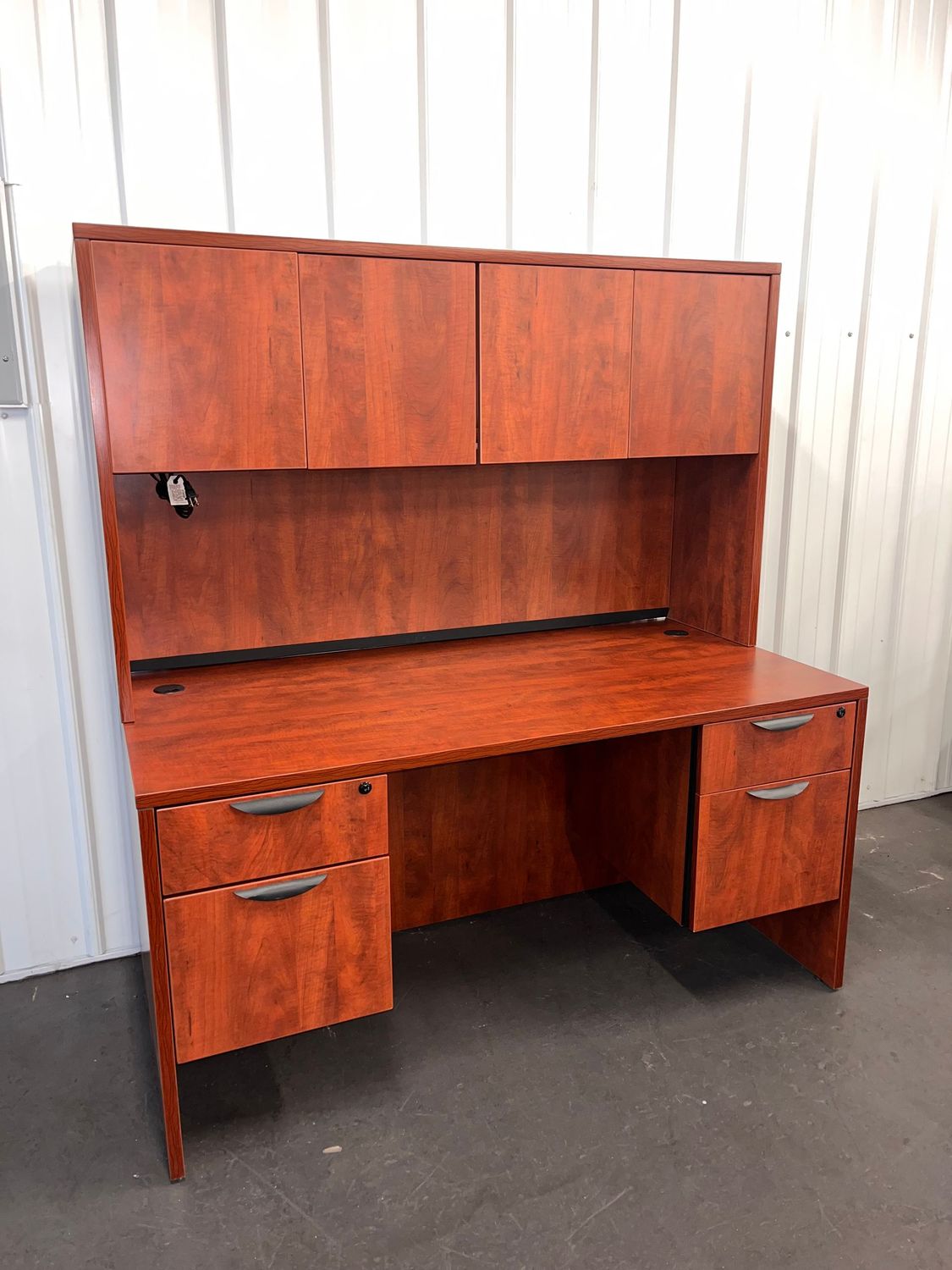 30X60 Double Ped Cherry Desk w/ Hutch