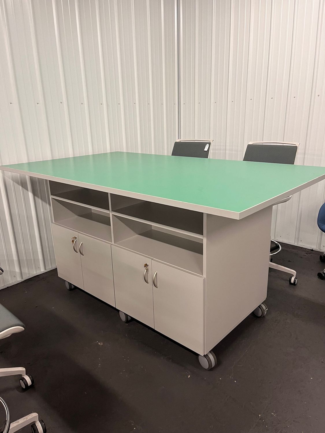 New/Discontinued 48X84X42 Mobile Makerspace Table *ONLY Blue Or Orange Top Now Available