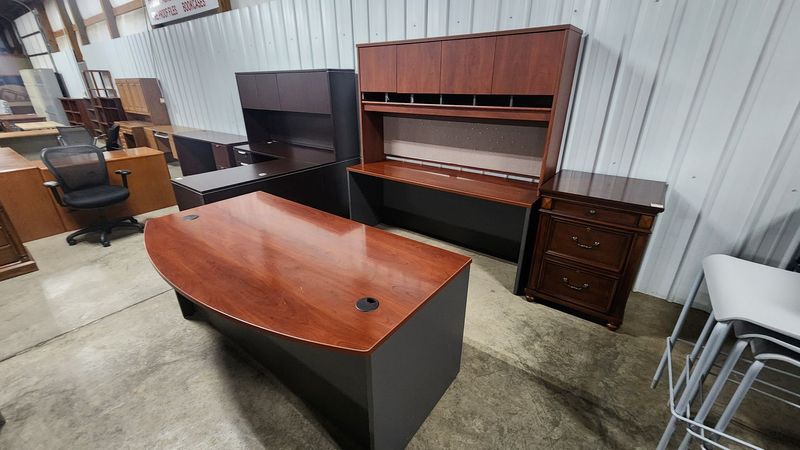 Bow Front Desk Shell w/ Matching Credenza and Hutch