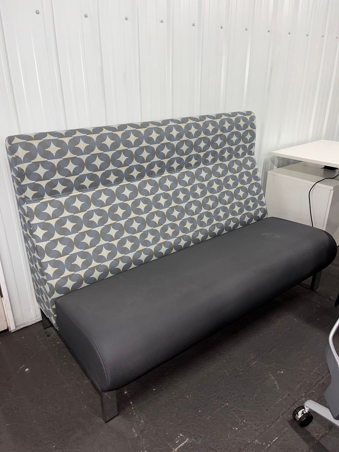 3 Seat Lounge Sofa Leather Seat, Fabric Back