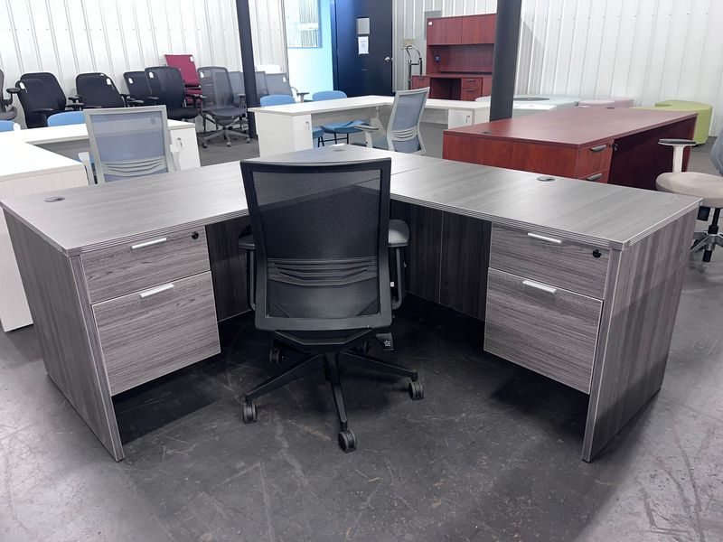 66X72 Samoa Gray, Double Ped L Desk *4 Left Handed Available (OPPOSITE of this image)
