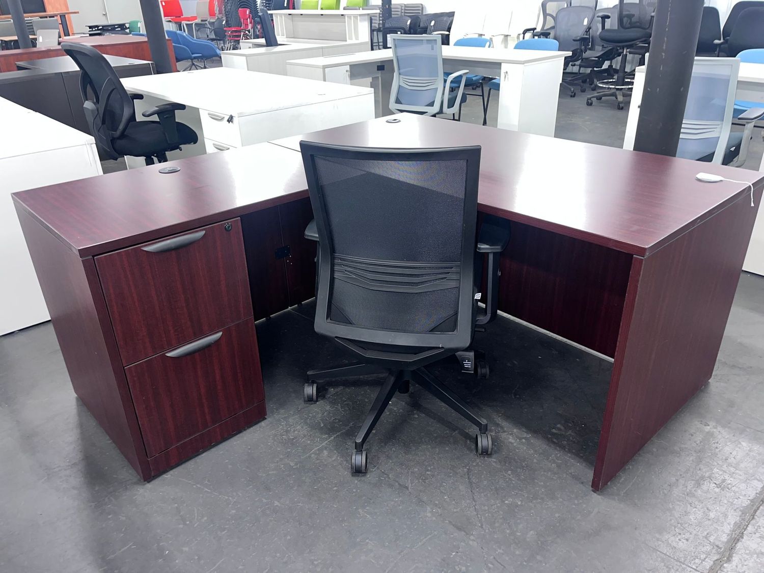 5X5 mahogany L Desk w/ Double File *2 in stock