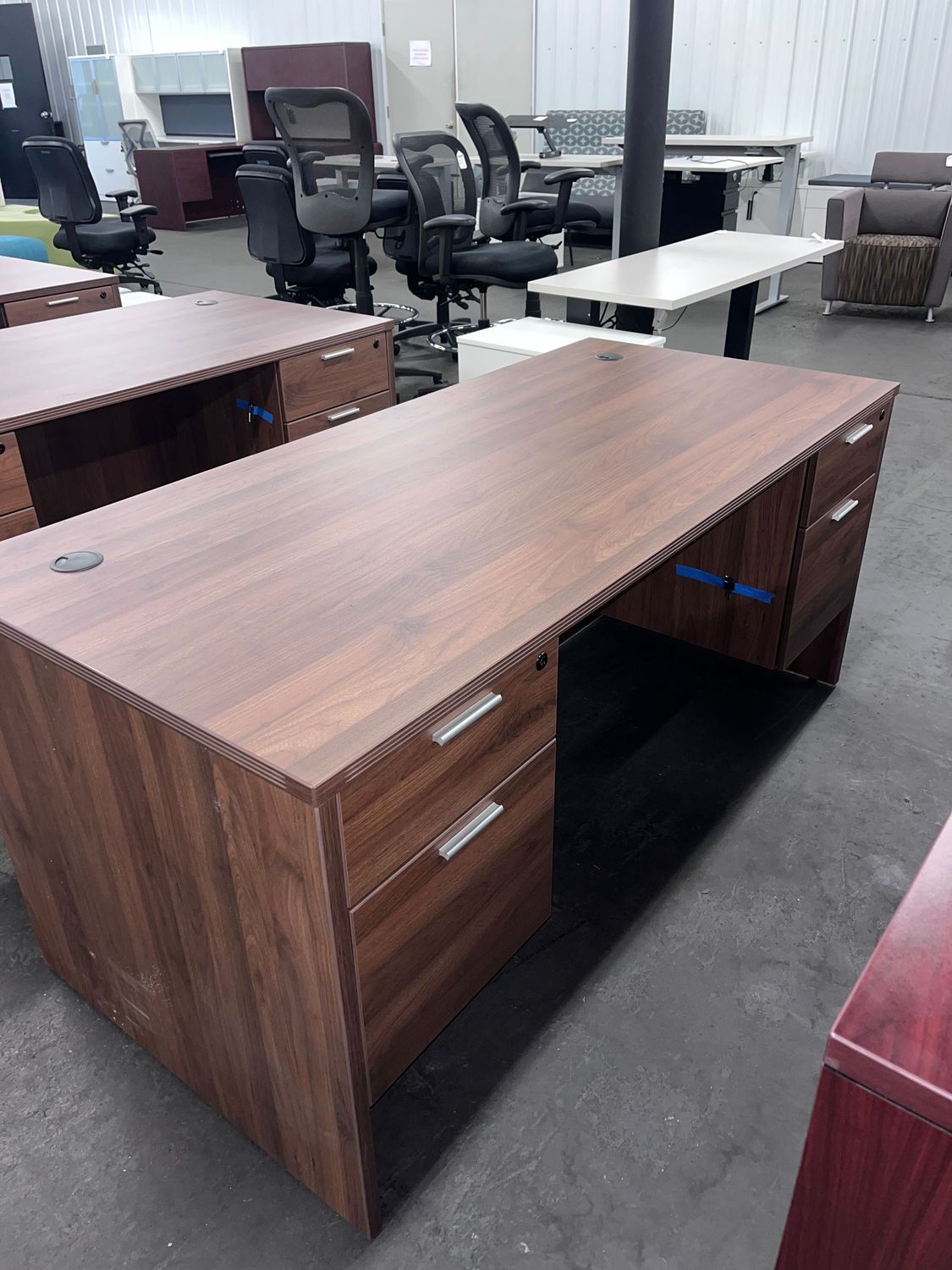 30X66 Double Ped Walnut Desk *New/Overstock