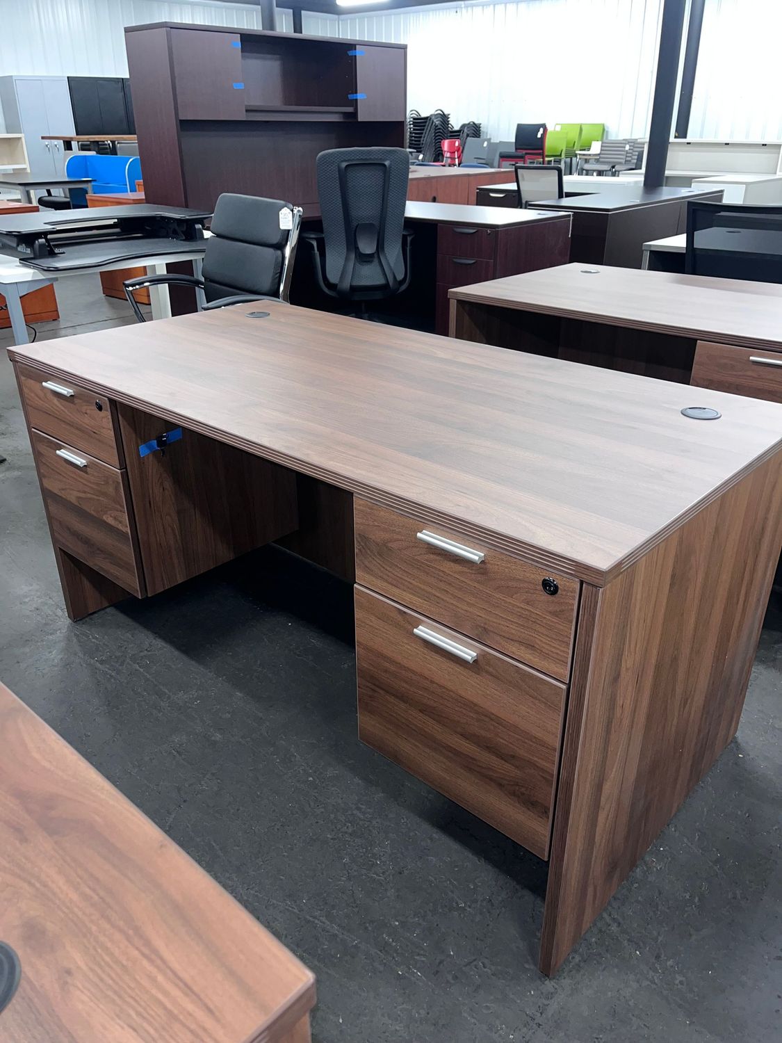 30X60 Double Ped Walnut Desk *New/Overstock