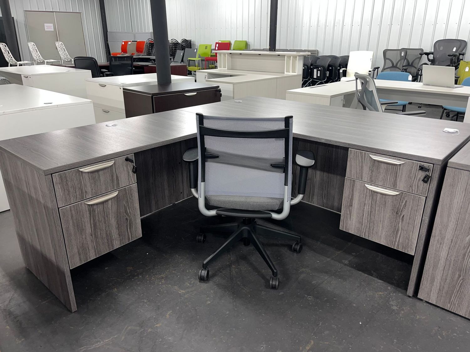 66X72 Samoa Gray Double Ped L Desk *3 In stock