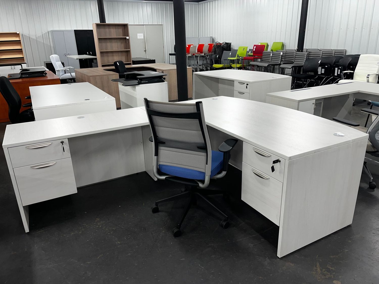 72X84 Bowfront Arcadia White Desk *New/Overstock