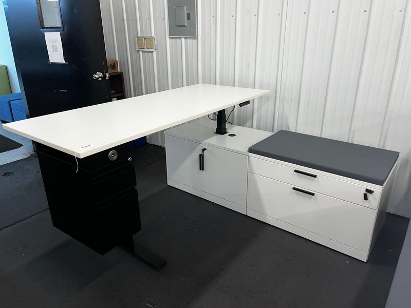 72x72 White Sit Stand W/ Attached Lower Storage