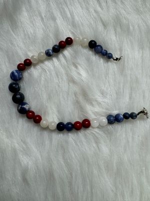 Red, White &amp; Blue Gemstone Anklet – Sodalite, Quartz &amp; Red Jade