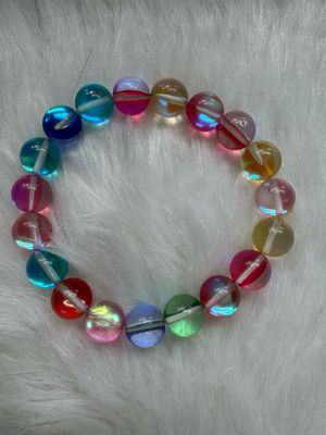 Iridescent Rainbow Aura Glass Bead Bracelet - Brights