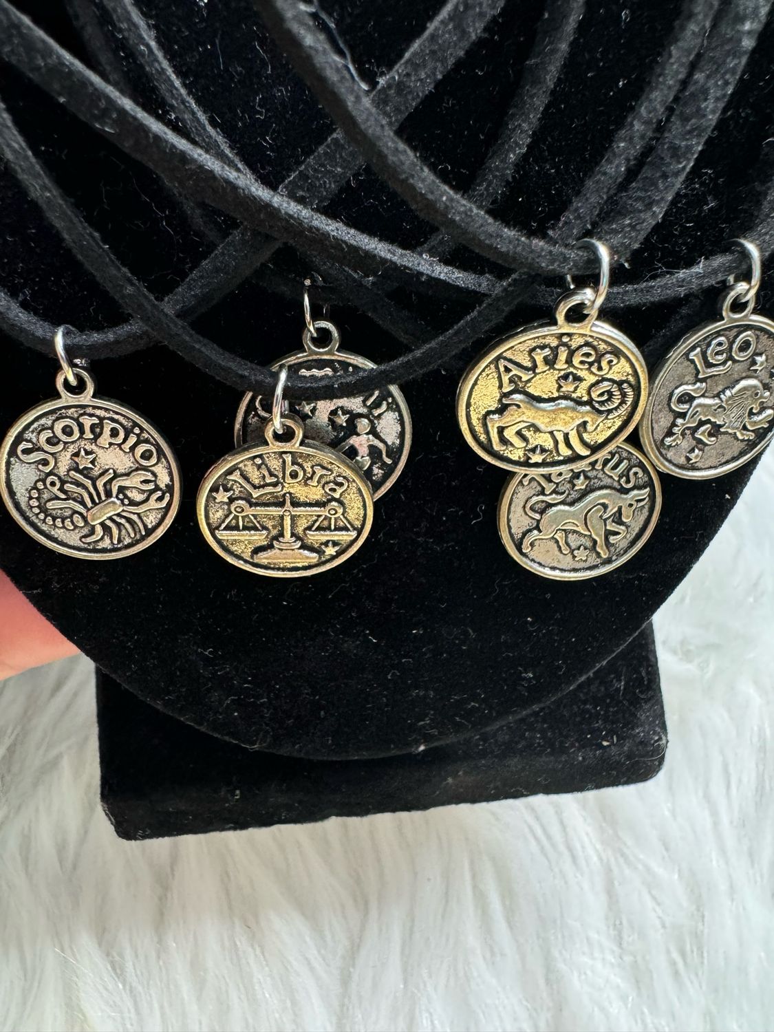 Zodiac Sign Necklaces – Black Cord with Silver Charms