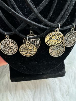 Zodiac Sign Necklaces – Black Cord with Silver Charms
