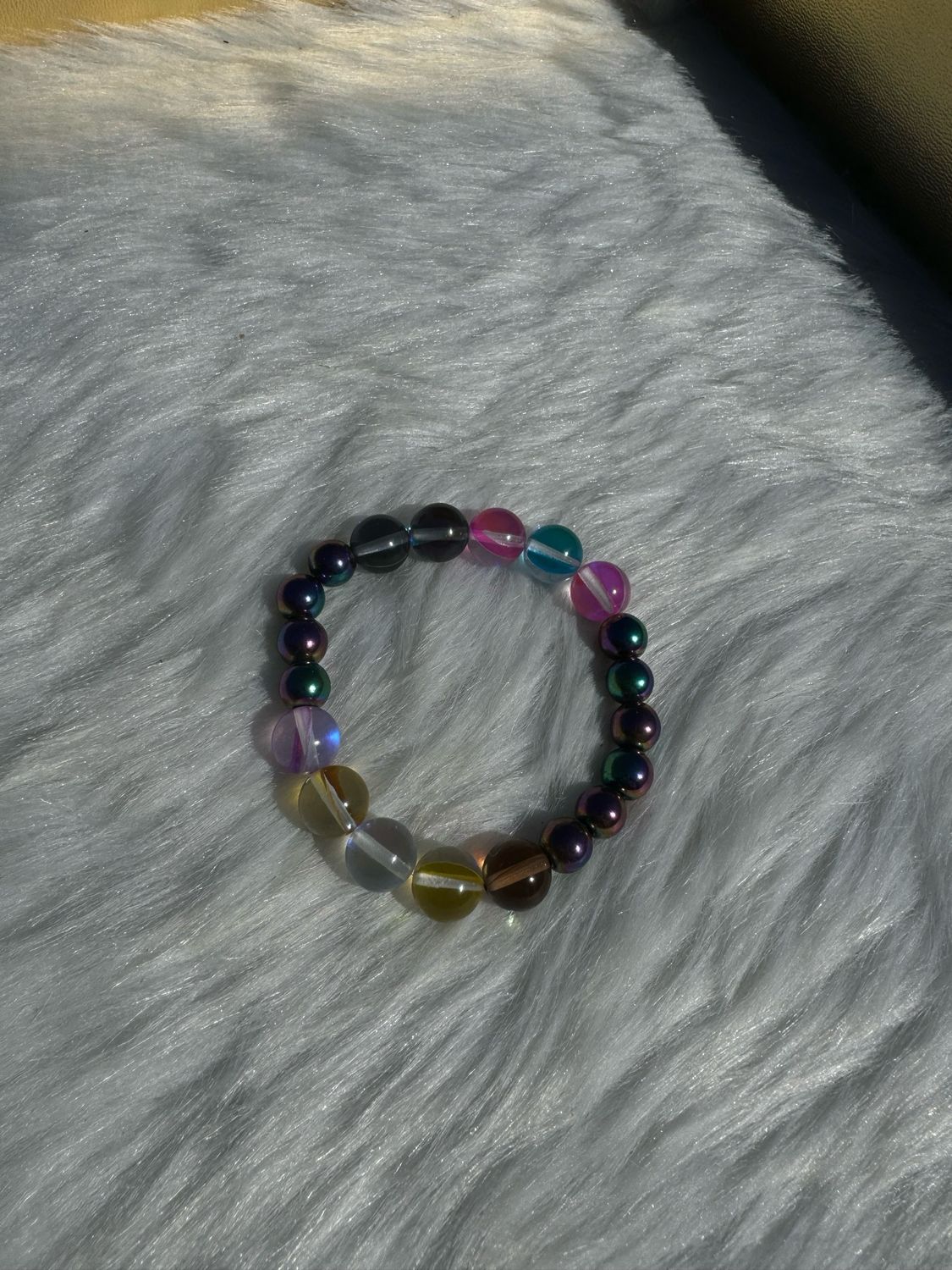 Rainbow Hematite &amp; Glass Aura Bracelet – Color Therapy Energy Alignment