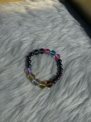 Rainbow Hematite &amp; Glass Aura Bracelet – Color Therapy Energy Alignment