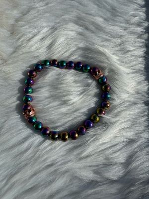 Royal Crown Hematite Bracelet – Multicolor Aura Beads | Royalty Collection