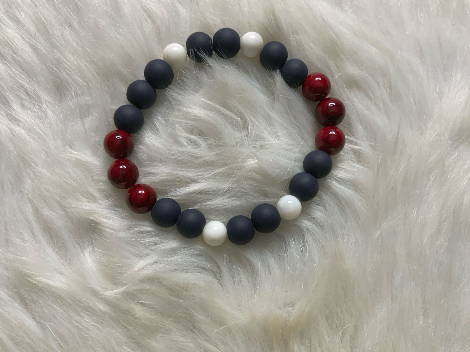 Patriotic Strength Bracelet – Red Jasper, Matte Onyx &amp; White Howlite