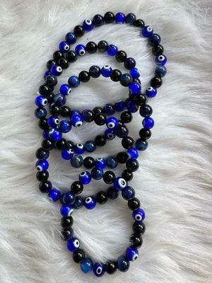 Triple Protection Evil Eye Bracelet – Blue Agate, Black Onyx &amp; Glass Evil Eye Beads