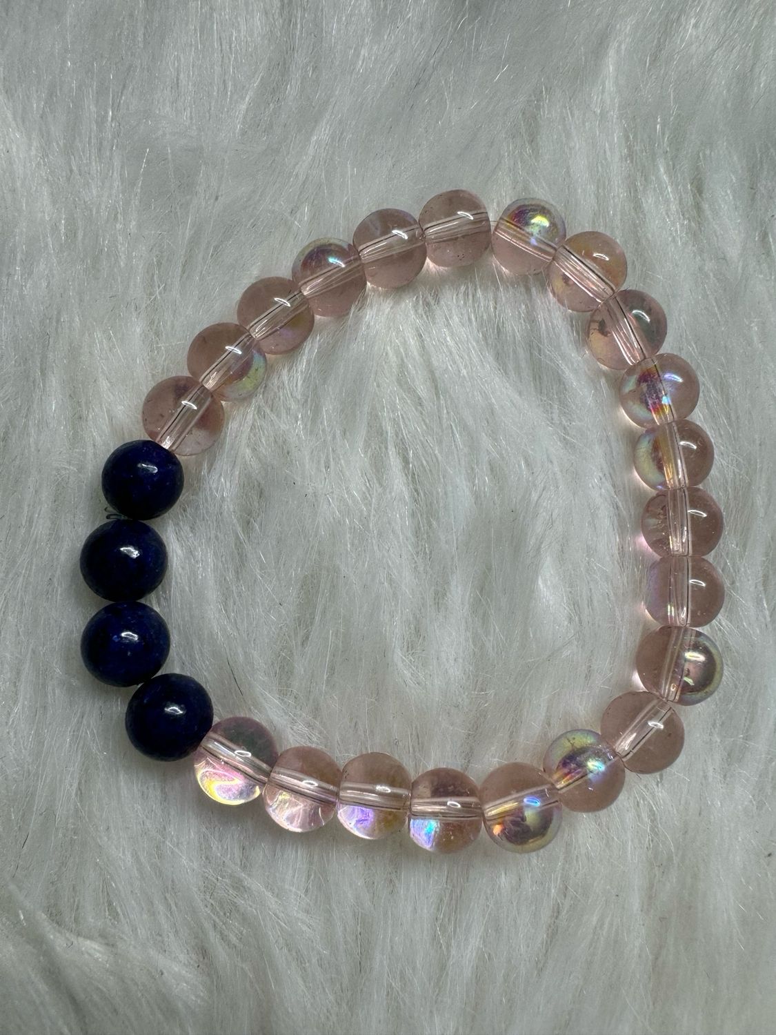 Lapis &amp; Aura Rose Glass Bead Bracelet – Energy &amp; Elegance