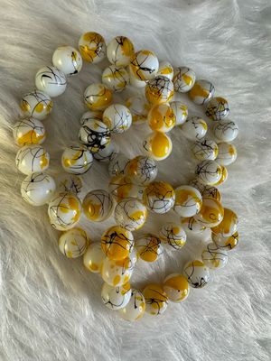 Sunburst Ink Swirl Beaded Bracelet – Bold White &amp; Yellow Statement Jewelry