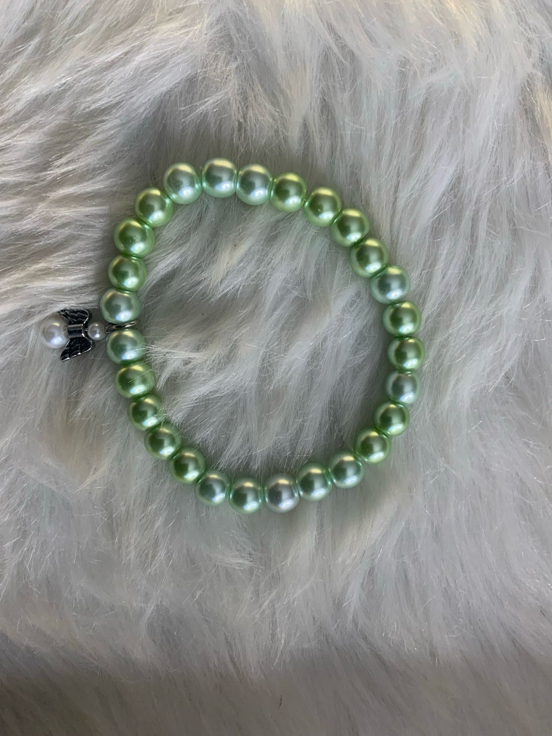“Remember Me” Bracelet – Blue, Yellow, And Lime Green, Pearl Beads with Angel Charm