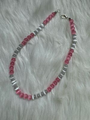 Pink &amp; White Cat’s Eye Anklet – Playful Elegance