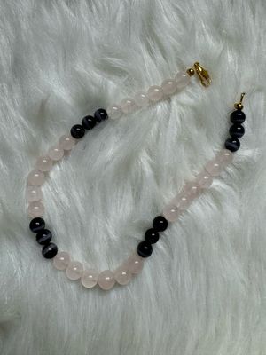Rose Quartz &amp; Black Cat’s Eye Anklet – Calming Energy &amp; Protection  Description: Elevate your energy with our handcrafted Rose Quartz and Black Cat’s Eye Anklet, a perfect harmony of love and protecti