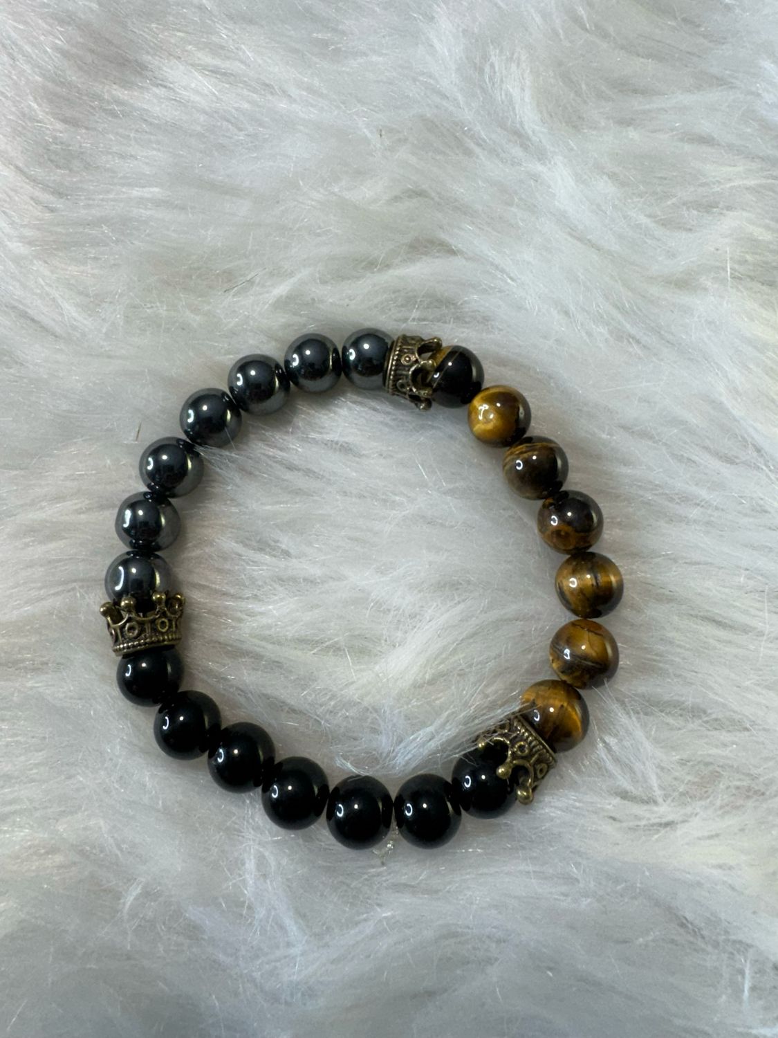Royalty “Triple Protection” Crown Bracelet – Hematite | Black Obsidian | Tiger’s Eye