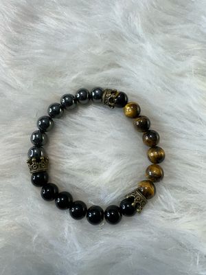 Royalty “Triple Protection” Crown Bracelet – Hematite | Black Obsidian | Tiger’s Eye