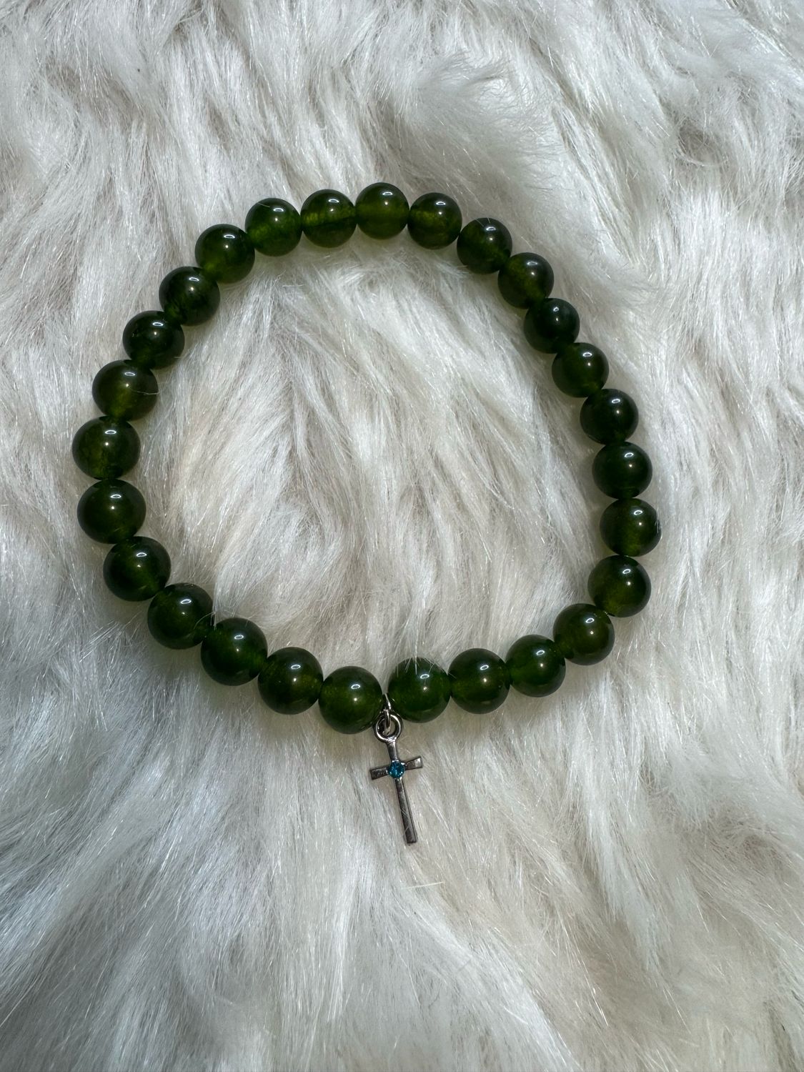 Deep Green Jade Cross Bracelet — God Goddess Collection