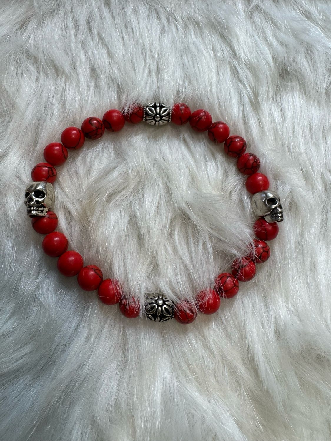 Crimson Howlite Skull Bracelet | Skull Collection