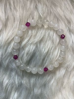 White Jade &amp; Pink Crystal Accent Bracelet – Love, Clarity &amp; Feminine Strength