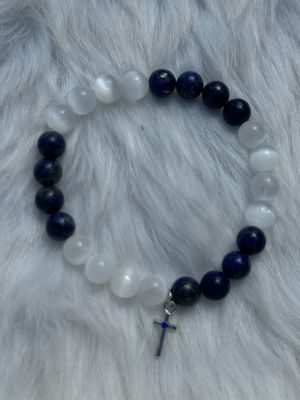 God Got Us – Lapis Lazuli &amp; Selenite Cross Bracelet Handmade by Felycia Designs