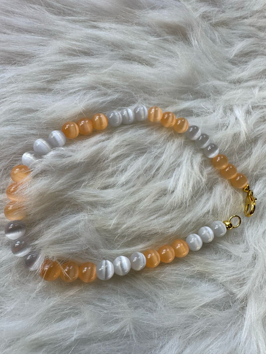 Peach &amp; White Cat Eye Anklet – Feminine Energy, Elegance &amp; Glow