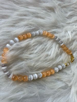 Peach &amp; White Cat Eye Anklet – Feminine Energy, Elegance &amp; Glow