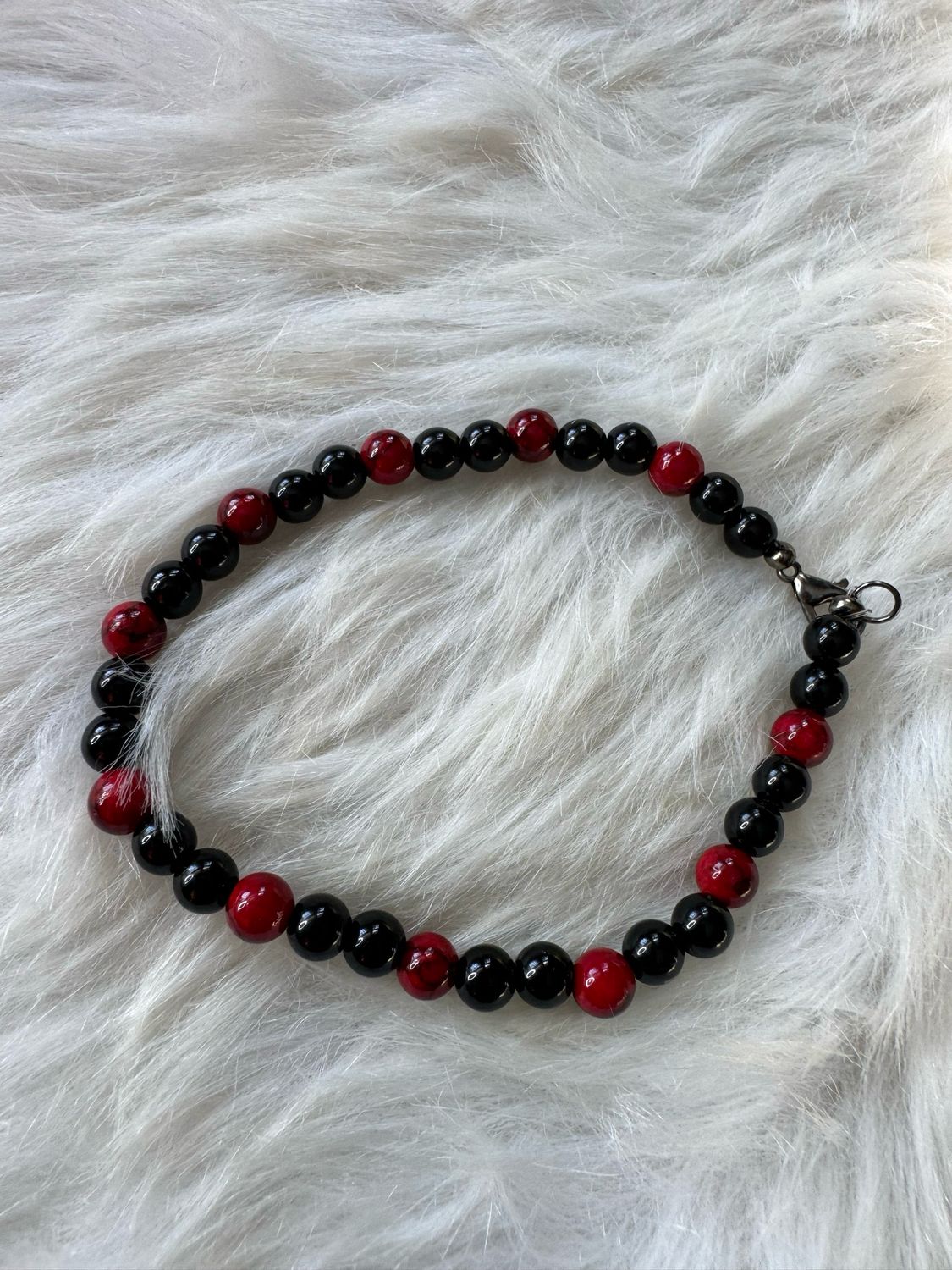 Bold Protection Anklet – Black Onyx &amp; Red Jasper Beaded Anklet