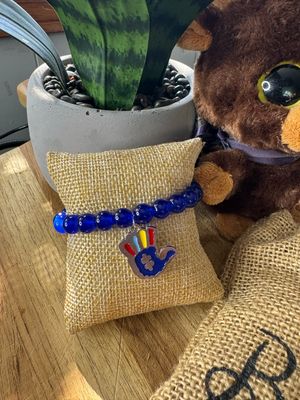 Blue Autism Support Bracelet with Puzzle Hand Charm